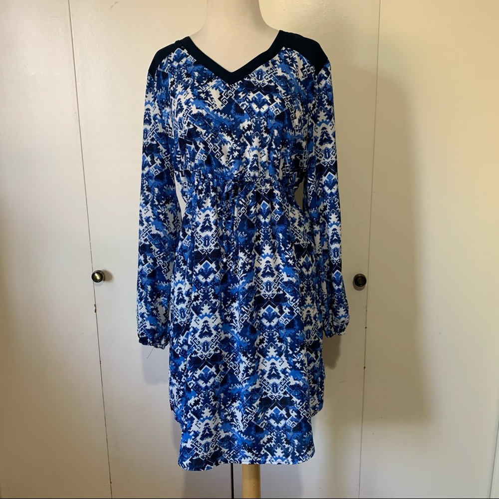 Ma Cherie Maternity Blue/White V-Neck Dress